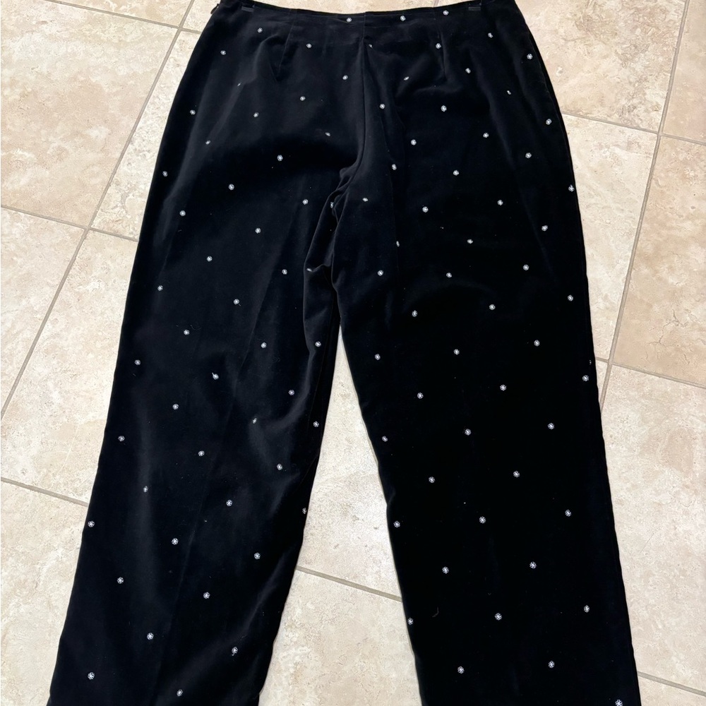 David Brooks black velvet with snowflake embroidery pants